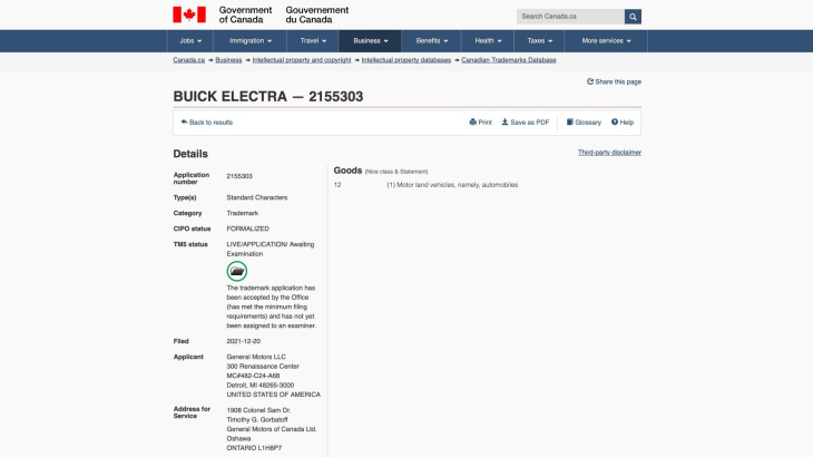 buick electra: gm hat schutz der namensrechte beantragt