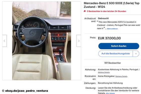 mercedes 500 e (1991): w 124, v8, porsche, limousine, ps, ebay, leistung