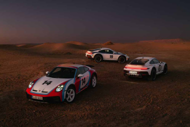 Historische Dekor-Folierungen für den Porsche 911 Dakar im Rallye Design der Siebzigerjahre