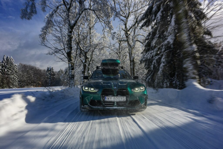 drift mit dachbox: bmw m3 touring g81 im winter-einsatz