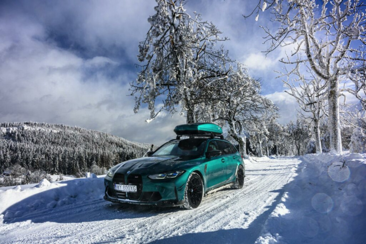 drift mit dachbox: bmw m3 touring g81 im winter-einsatz
