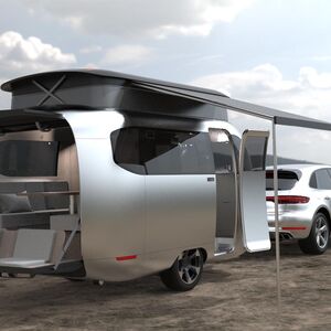 airstream porsche concept travel trailer (2023): kult-wohnwagen im innovativen porsche-design