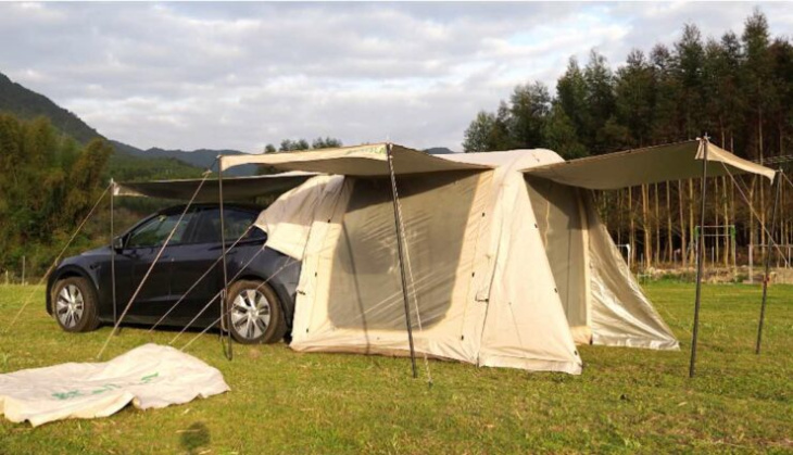 tesla-camping mit klimaanlage: zelt speziell für model y innerhalb einer stunde finanziert