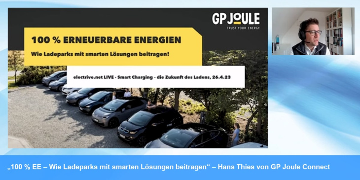 „100 % EE – Wie Ladeparks mit smarten Lösungen beitragen“ – Hans Thies von GP Joule Connect