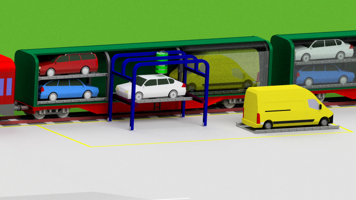 ein autoreisezug mit integrierter ladestation für e-autos