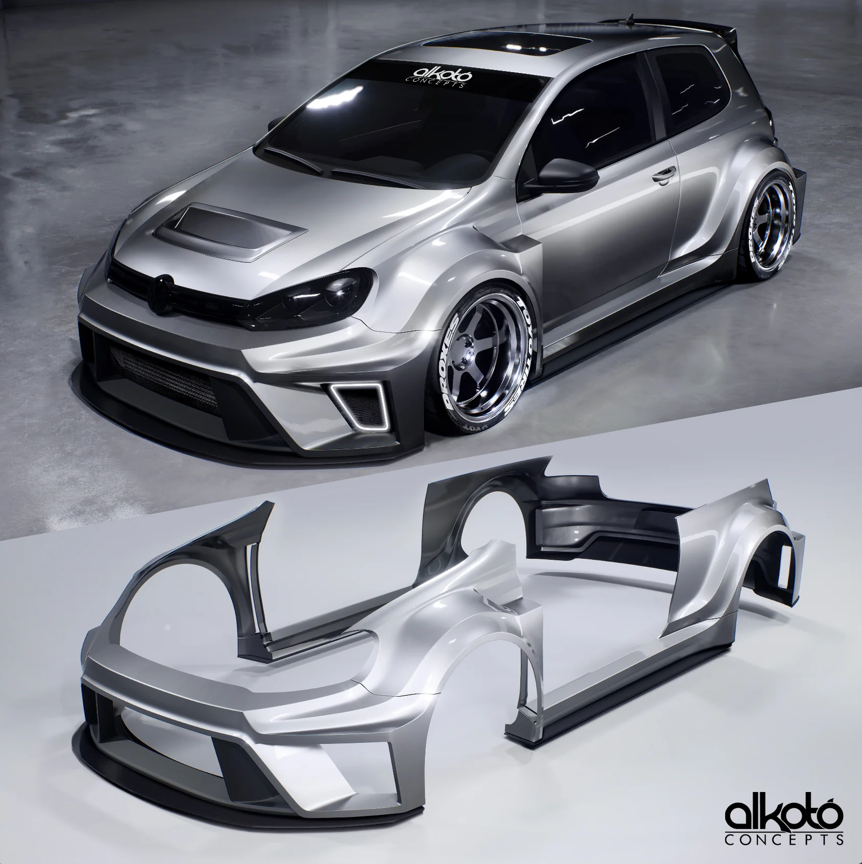 vw golf gti & r mit widebody kit im tcr-rennlook zur sema 2023!