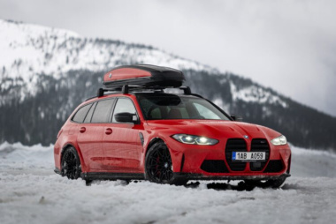 BMW M3 Touring: Toronto-Roter Drift-Star mit Dachbox im Schnee