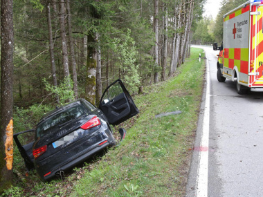 Zu schnell in der Kurve: Audi prallt gegen Baum