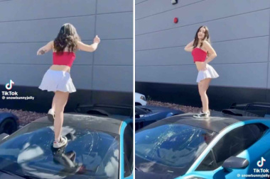 Frau zerstört Lamborghini-Windschutzscheibe, um TikTok-Tanz aufzuführen