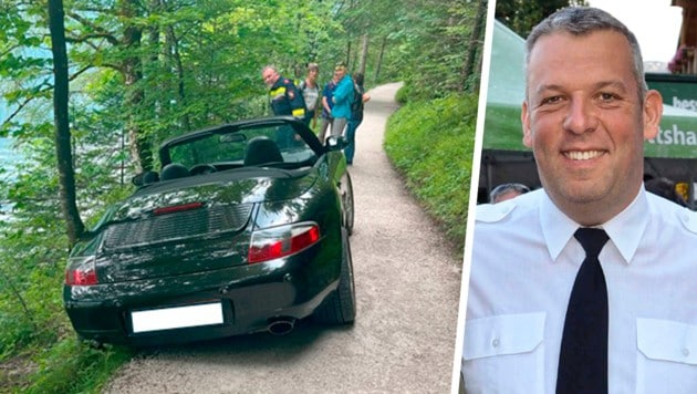 altaussee: porsche bleibt auf uferpromenade hängen