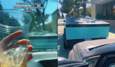 Mann verwechselt Tesla Cybertruck mit Müllcontainer, Video wird auf TikTok viral