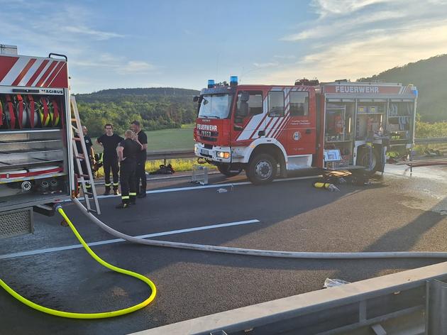 lkw brennen auf autobahn 38: fahrbahn muss saniert werden