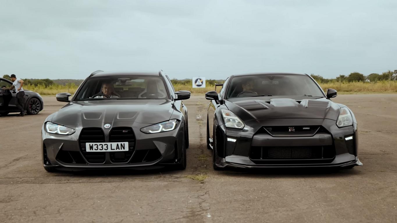 drag race: 1.200 ps bmw m3 touring vs. 1.000 ps nissan gt-r!