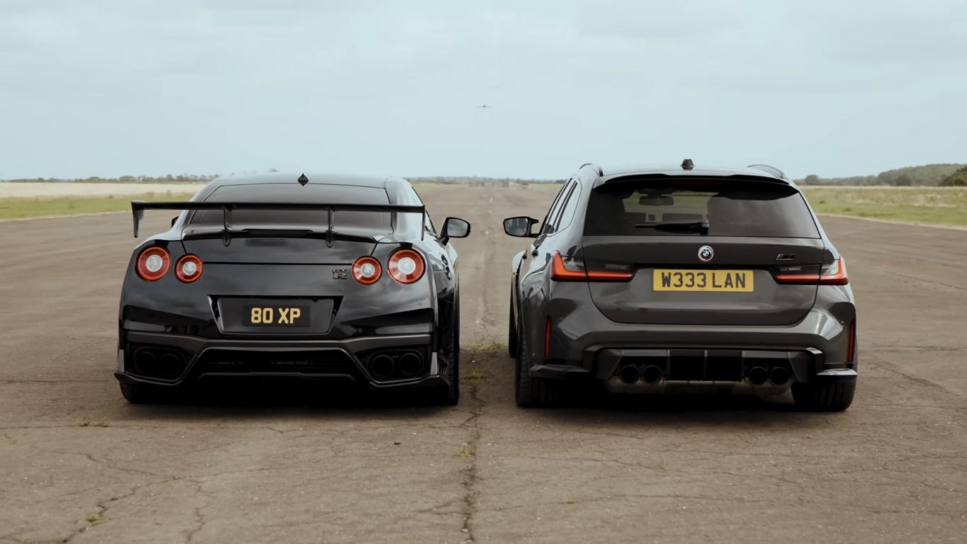 drag race: 1.200 ps bmw m3 touring vs. 1.000 ps nissan gt-r!