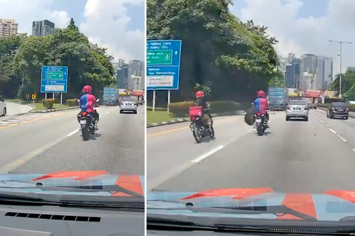 biker auf autobahn durch verirrten reifen von maschine geschleudert!