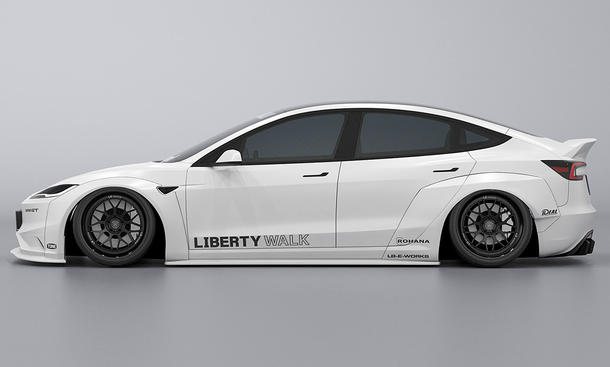 tuning, newsletter, news, mittelklasse, elektroautos, allradantrieb, tesla, tesla model 3, tesla model 3: deftiger breitbau von liberty walk