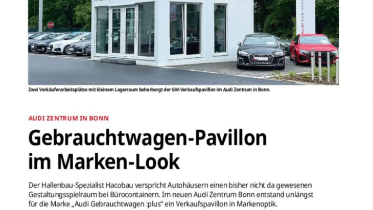 audi zentrum in bonn: gebrauchtwagen-pavillon im marken-look